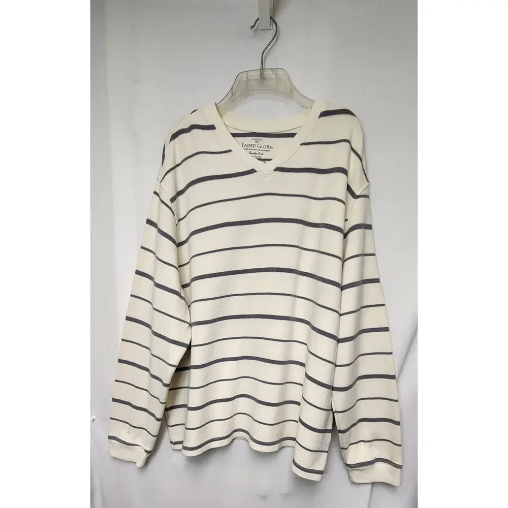 Men's Faded Glory 2XL 50-52 Ivory/Grey Long Sleeve Casual Sweater shirt - Picture 2 of 4